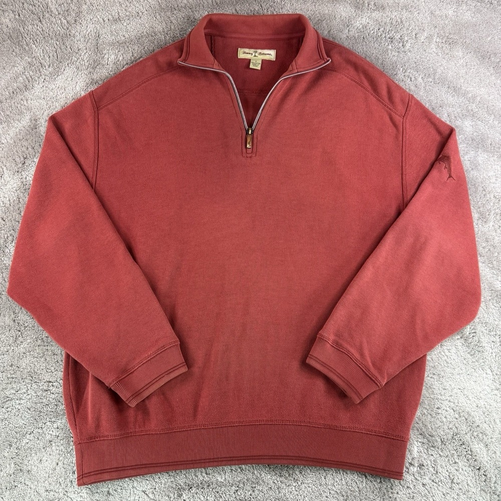 Vintage Tommy Bahama Quarter 1/4 Zip Pullover Sweatshirt Red Logo Sleeve Mens S